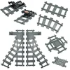 MOC City Train Rail Tracks Straight Crossing Uphill Flexible Switch Forked Curved Railway Building Block Creative DIY Brick Toys 4