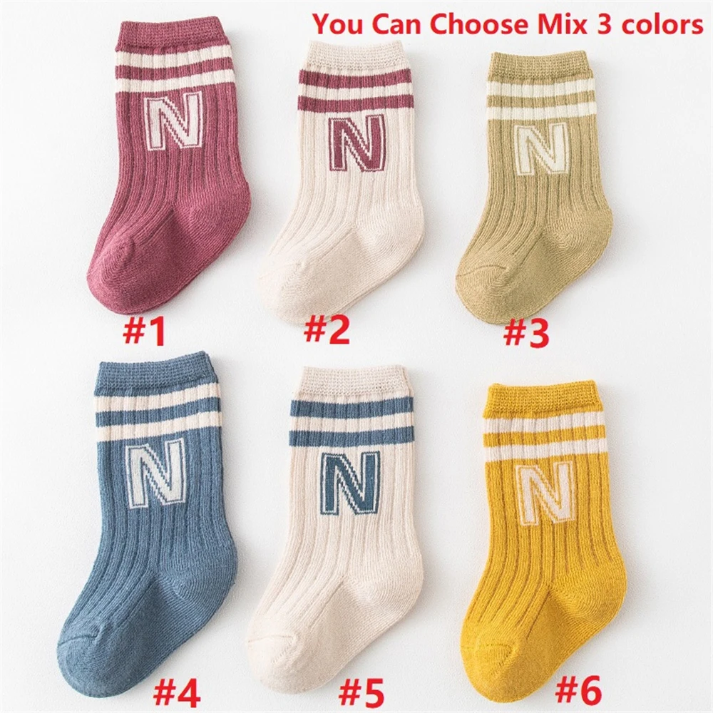Baby Socks Knit Soft Letter Socks Baby Middle Tube Stockings Long For Infant Toddler Boys Girl Accessories 3Pair/Lot