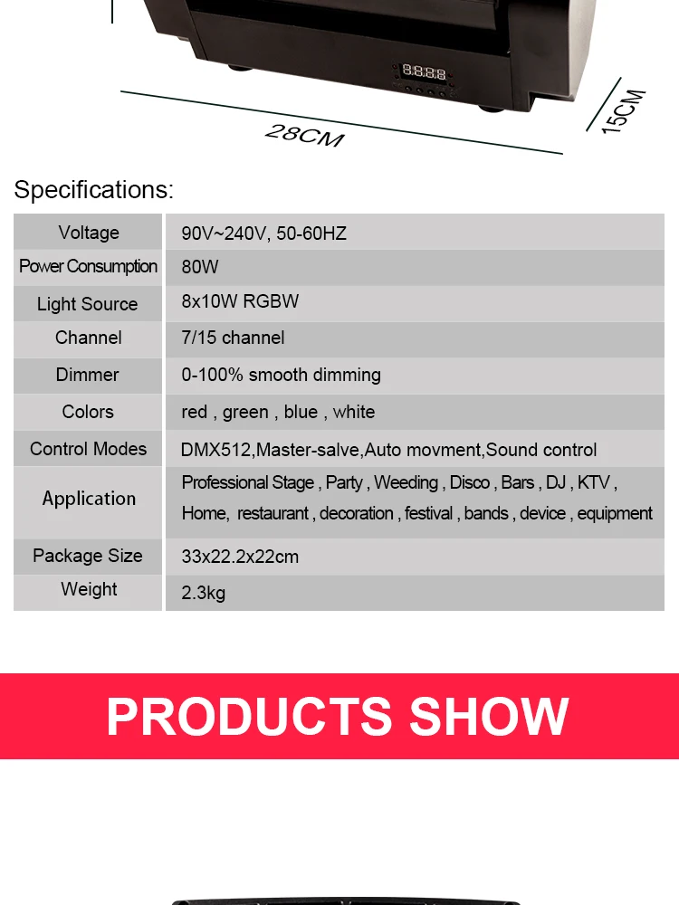 Pogled pod kutom pokretne glave DJ svjetla koji prikazuje raspored LED dioda