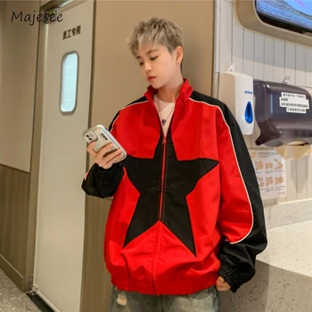 Mens Jackets Trendy Stylish Outdoor American Style Star High Street Stand Collar Spring Autumn Teens Popular Outerwear Handsome 1