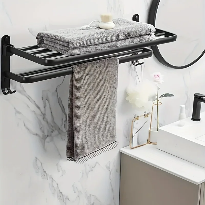 1Pc punch-free bathroom wall-mounted storage rack wall-mounted towel bar toilet bath towel rack towel ring clothes rack 5