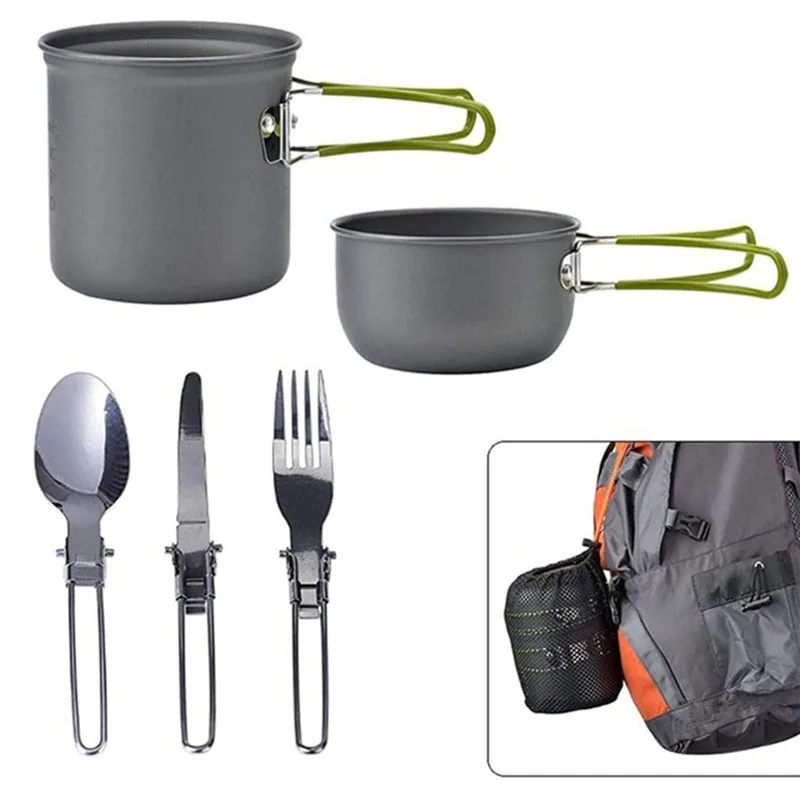 Portable Lightweight Camping Cookware Kit Aluminum Alloy Foldable Outdoor Hiking Picnic Cooking Pot Pan Travel Cutlery Utensils