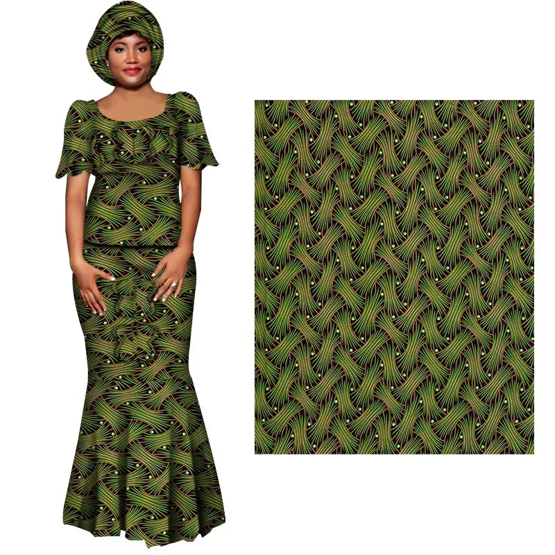 AnkaraWax African Fabric Green Geometric Pattern on Printed Wax Dyed Fabric Cotton High Quality Soft Wax 6yard