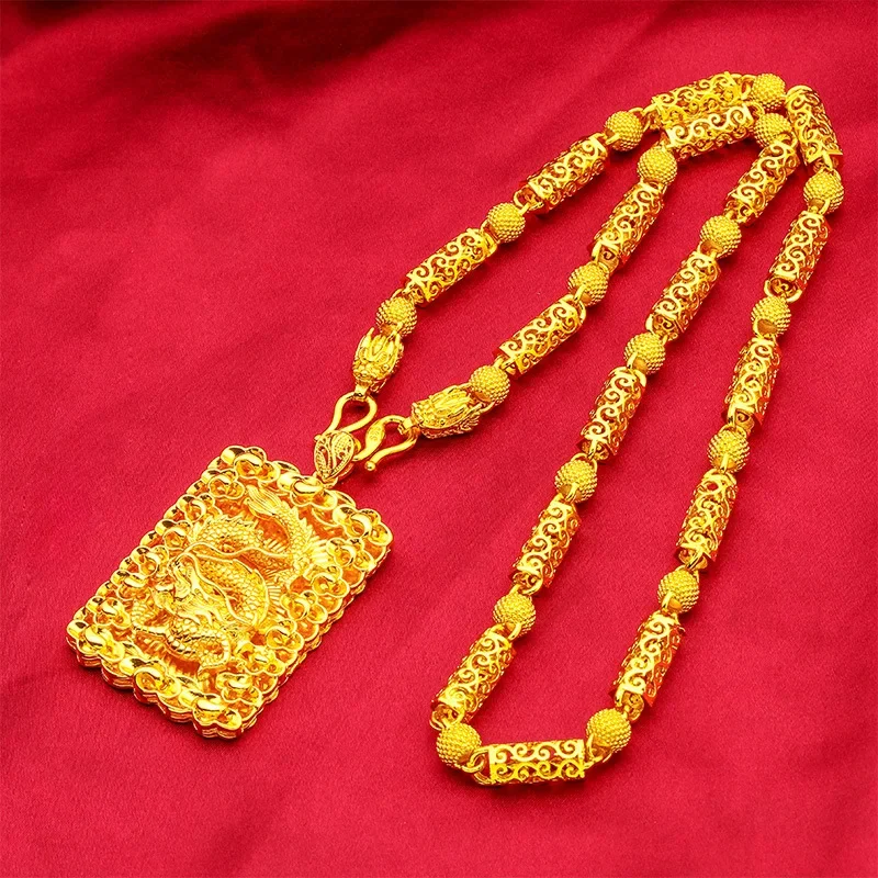 9999 24K Real Gold 9999 24K Real Gold Hollow Necklace Dragon Pendant Men's Domineering Necklace Hollow Dragon Head Chain