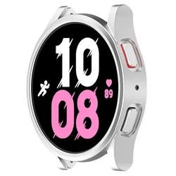 Matte Hard Shell Edge Frame Case with Glass Screen Protector Film for Watch 5 4 40mm (Silver)
