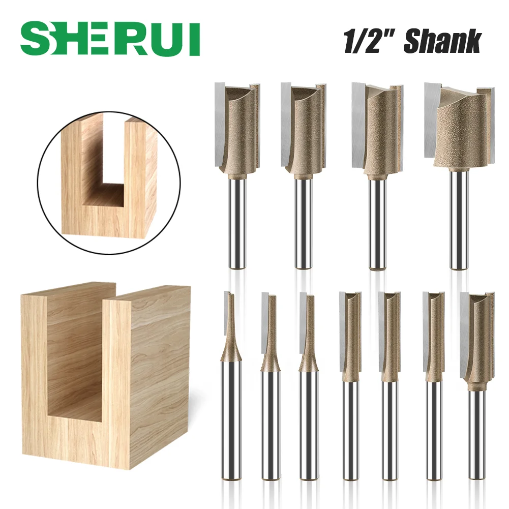 

1/2in Shank Straight Bit Woodworking Tool Single Double Flute Router Bit Carbide Milling Cutter Trimming Cutter