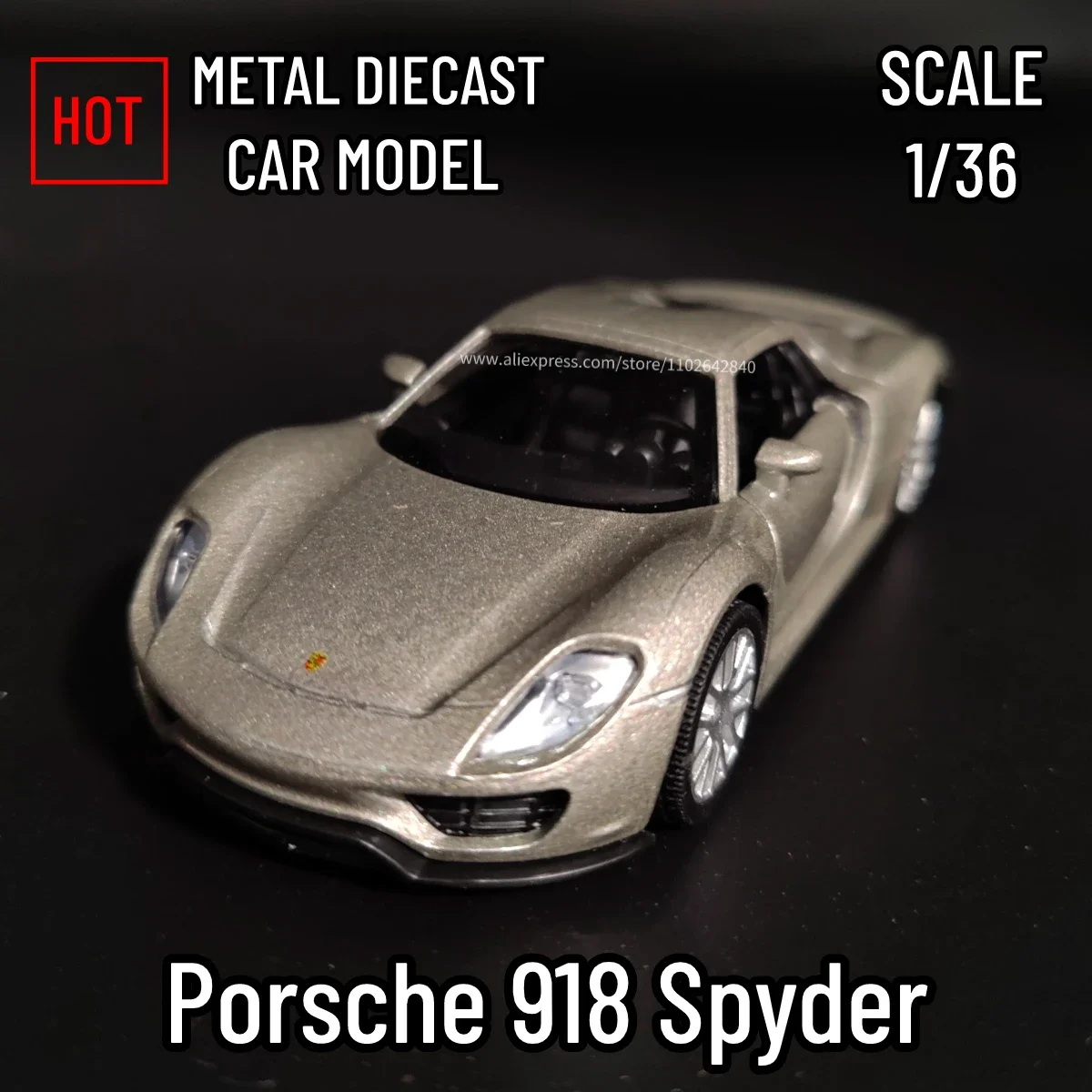 Porsche 918 Spyder Car Model, 1:36 Scale, Diecast Collection, Vehicle Interior Decor, Ornament, Xmas Gift, Kid, Boy Toy