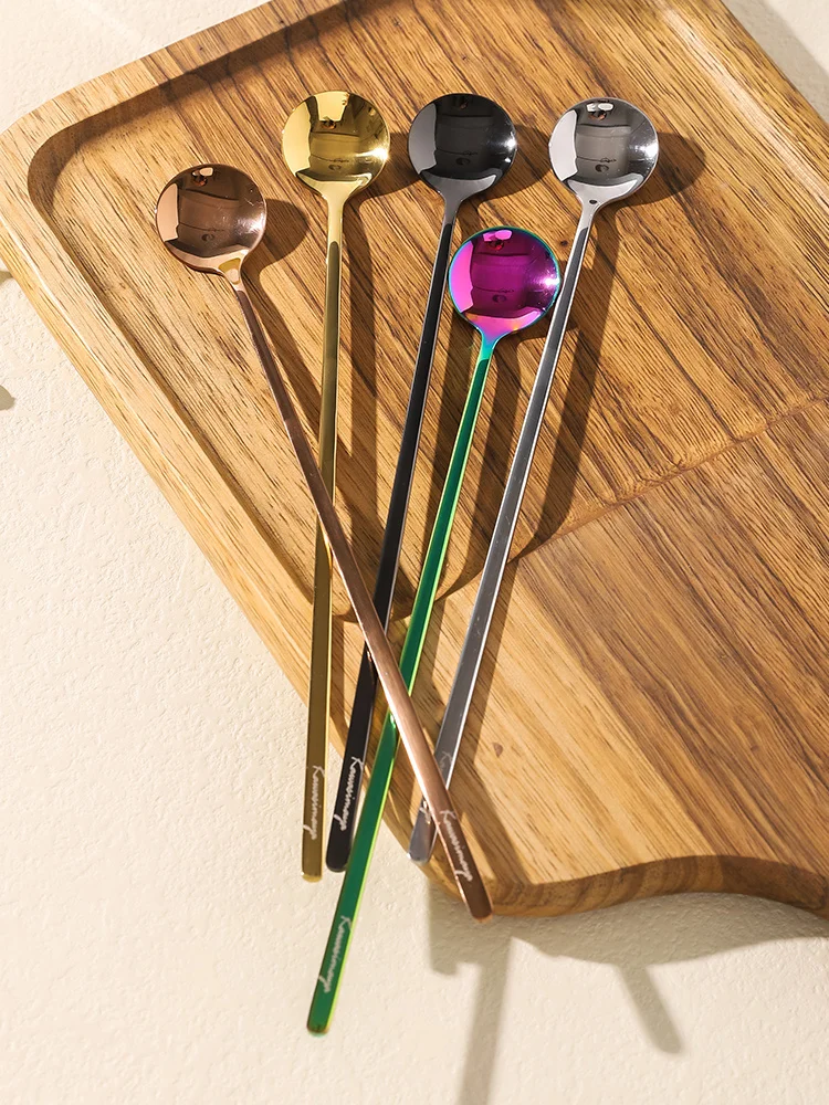 304 Stainless Steel Coffee Long Spoons 24cm Length Powdered Milk Honey Juicy Mixing Spoon Ins Popular Mirror Polishing Colorful