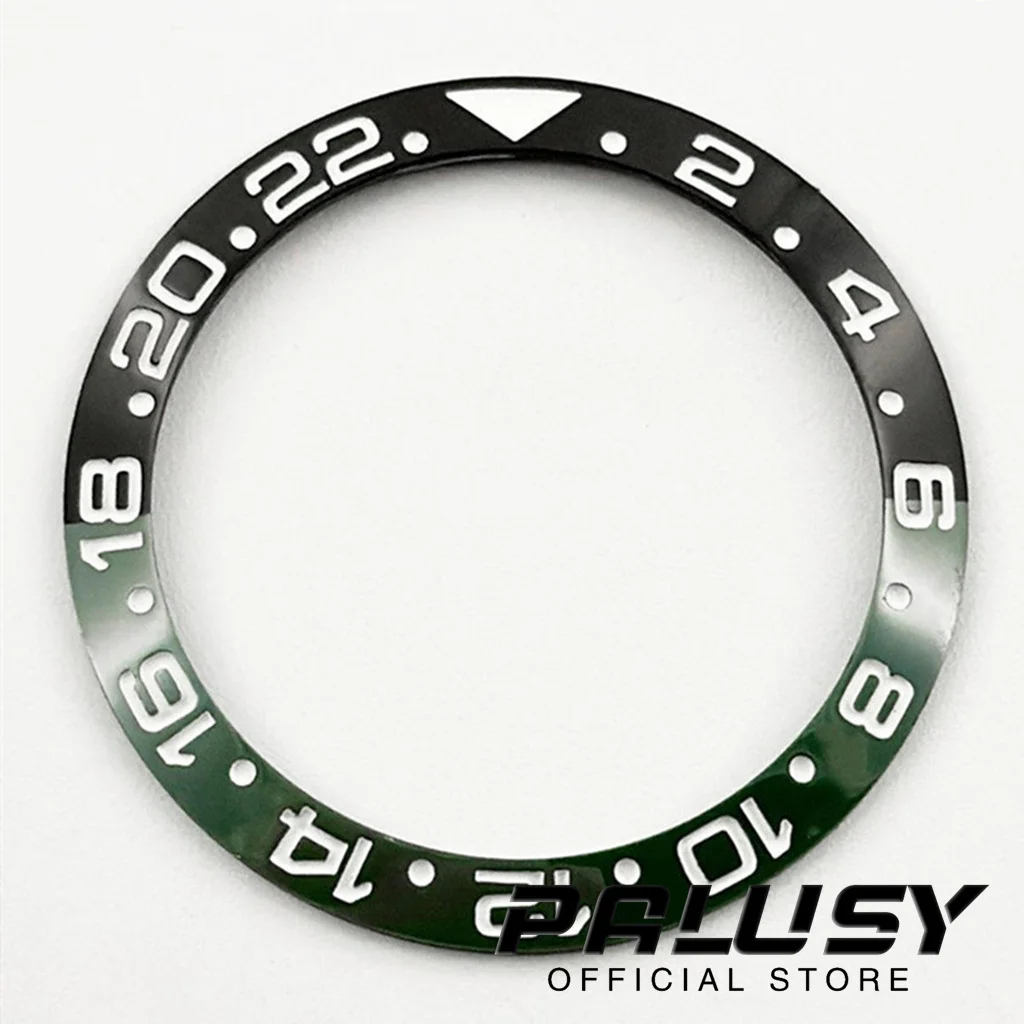 Sloping Black Blue Green Ceramic GMT Diving Watch Bezel Insert, 38mm*30.6mm