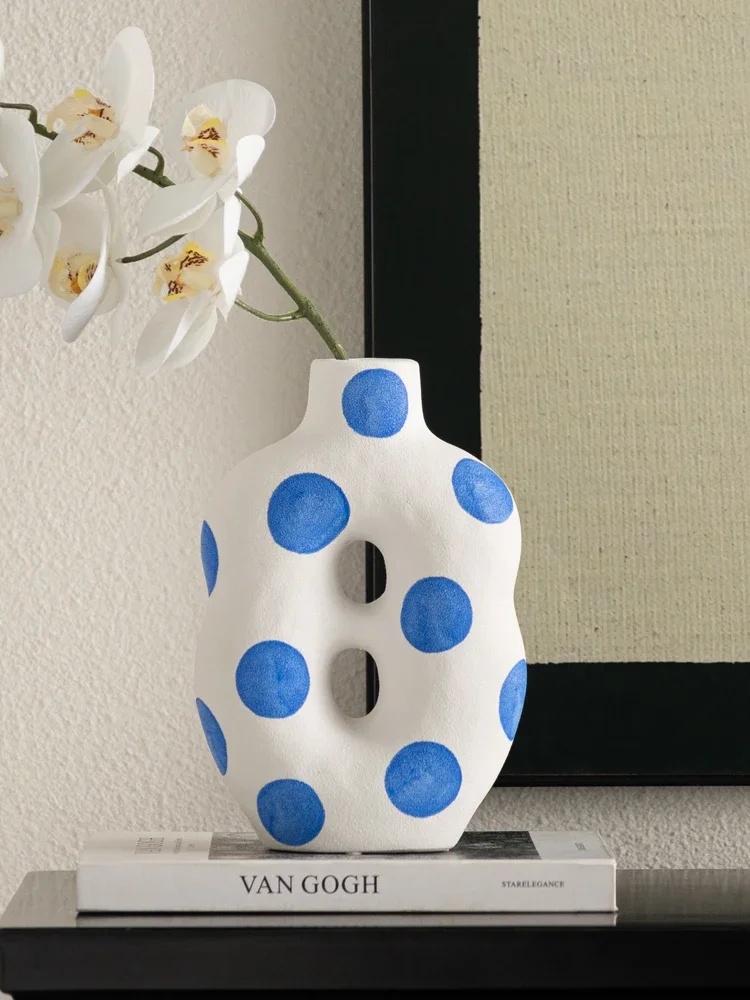 Matte Ceramic Vase Blue Hand Painted Floral Decoration Flower Arrangement Living Room Dining Countertop Vase Ceramic Handicrafts 2