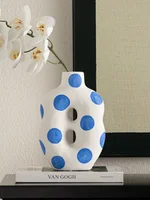 Matte Ceramic Vase Blue Hand Painted Floral Decoration Flower Arrangement Living Room Dining Countertop Vase Ceramic Handicrafts 2