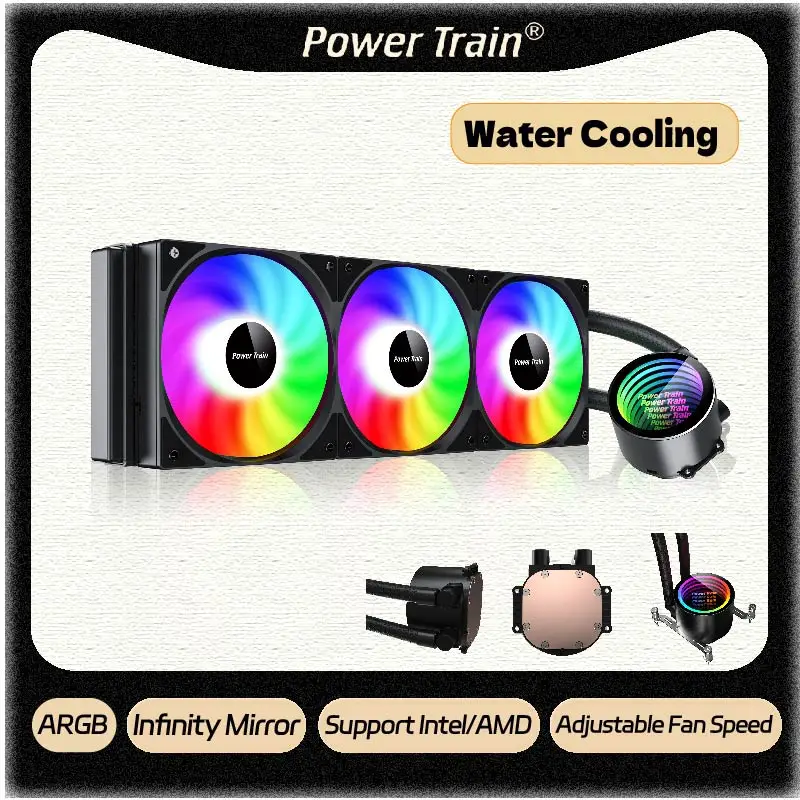 POWER TRAIN Liquid CPU Cooler Ice Cube DL360, ARGB Integrated Water Cooling, 360mm Radiator, Intel AMD Compatible, CPU Liquid Cooler