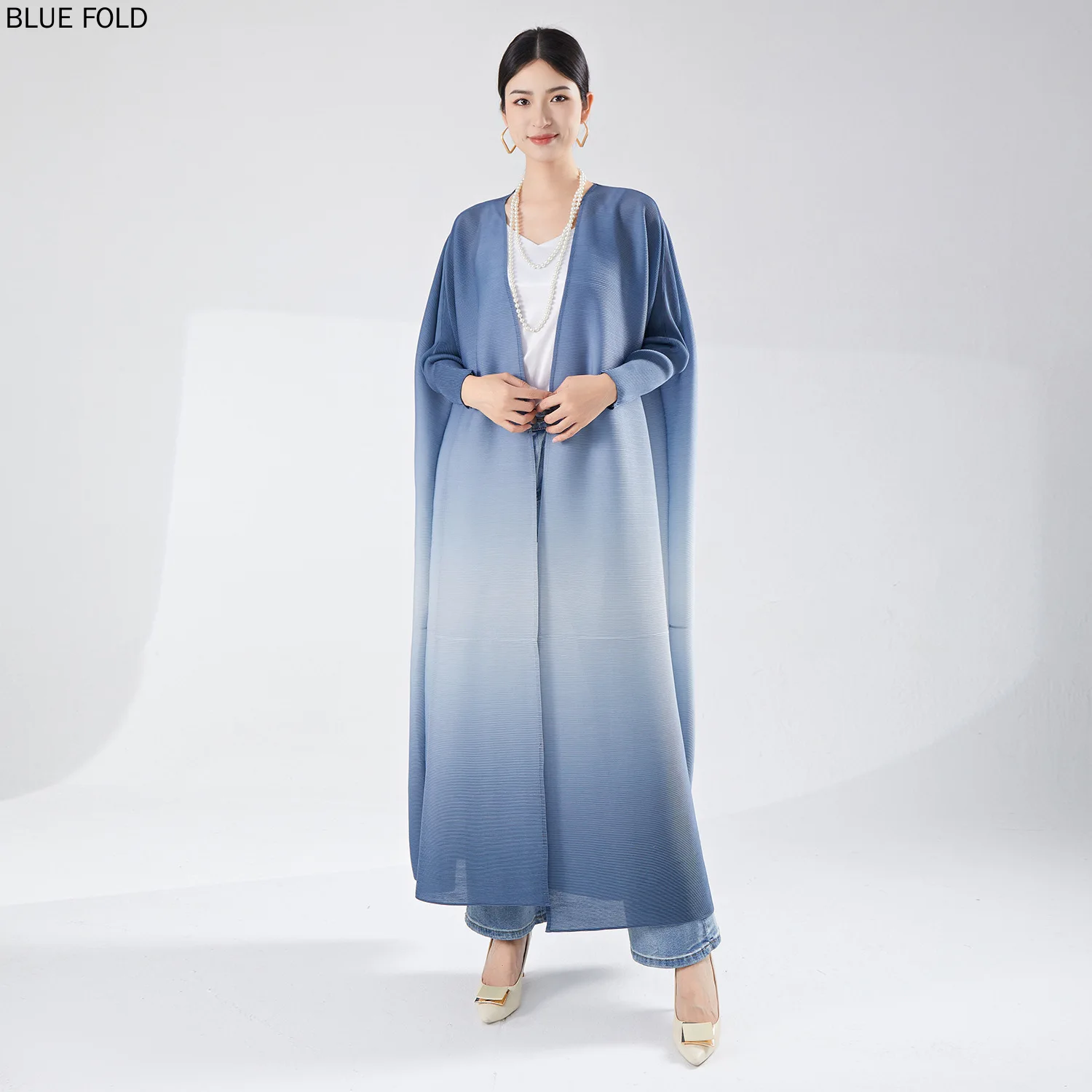 

Miyake Women's Summer High-end Fashion Gradient Loose Bat-sleeve Cardigan Muslim Robe Trench Coats Clothes for Women