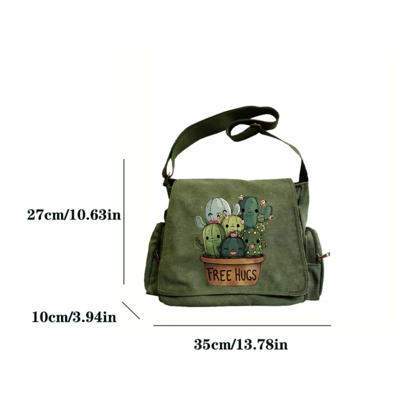 Women's Shoulder Bag Cactus Print Crossbody Bag Canvas Large Capacity Messenger Bag for Student Daily