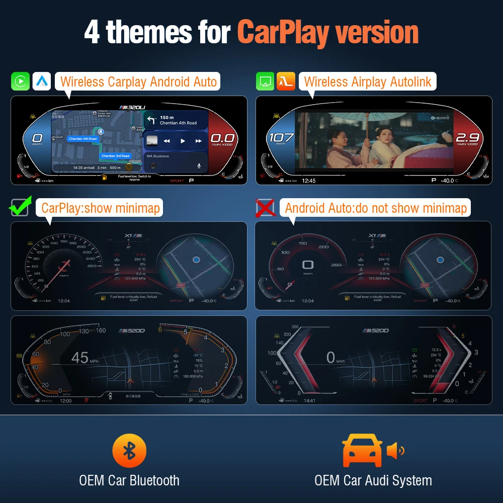 AUTOTOP Panel de Instrumentos Digital Virtual de 12.3" 6WB para BMW Serie 5 y 6 E60 E61 E63 E64 2004-2010, Actualización del Velocímetro del Tablero, CarPlay Inalámbrico, Android Auto, AirPlay, Navegación GPS, Bluetooth, Mapas en Línea, Música, Llamadas, Retrofit 4