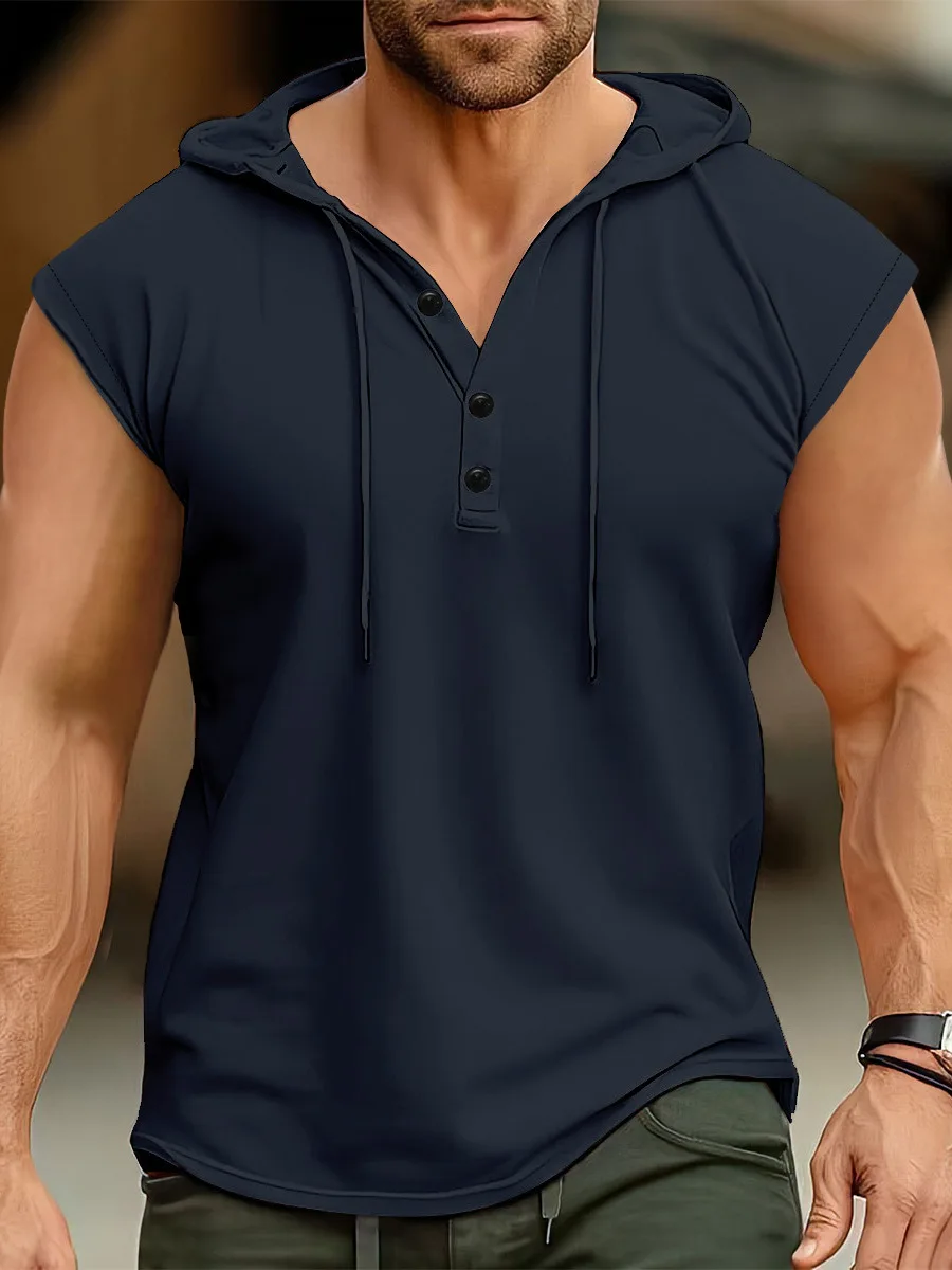 Summer men's vest Europe and the United States men's hooded jumper casual sports thin breathable vest