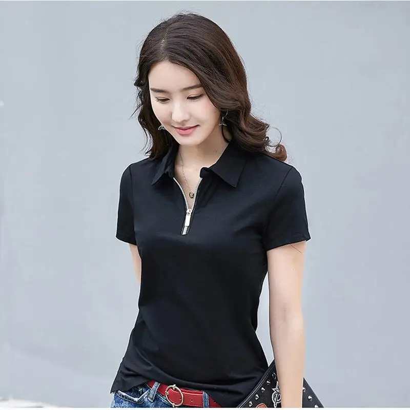 

Fashion korean Reviews Many Clothes Womens Polo Shirt Summer Tops Simple Casual Polo Tees Shirt Slim Solid Cotton Ladies T-Shirt