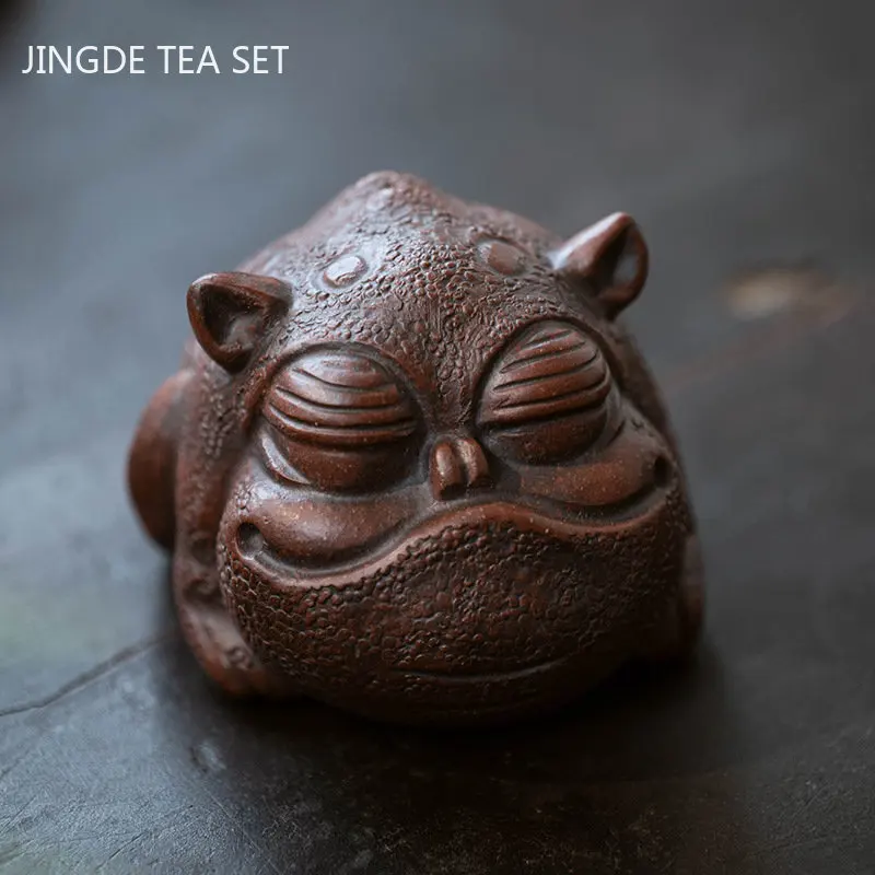 Yixing Raw Ore Purple Sand Tea Pet Three Foot Golden Toad Sculpture Small Ornaments Chinese Tea Table Decoration Accessories tea pet ornaments
