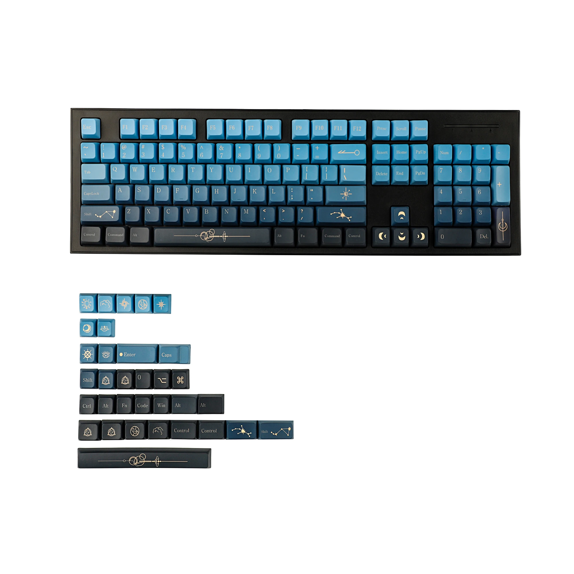 Starry Stars Ergonomic Pbt Keyconjunto Perfil Mda Dye Sub Keycaps para Tkl 61 64 68 75 87 96 104 Gmmk Teclado mx Espessura de 16 mm