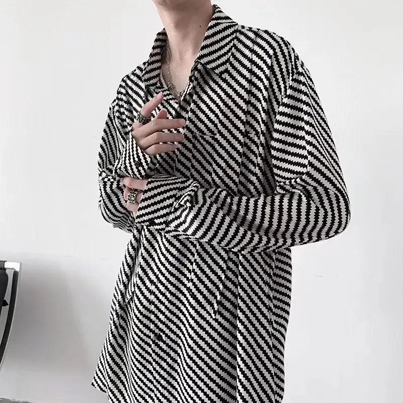 Street Casual Fashion Classic Striped Loose Button Straight Turn-down Collar Man Spring Summer Thin Men's Clothing 2023 Korean