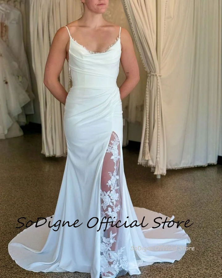 SoDigne Mermaid Elegant Wedding Dress Sleeveless Appliques Satin/Lace Bride Dresses 2025 Split Bridal Gown Vestido De Noiva 3