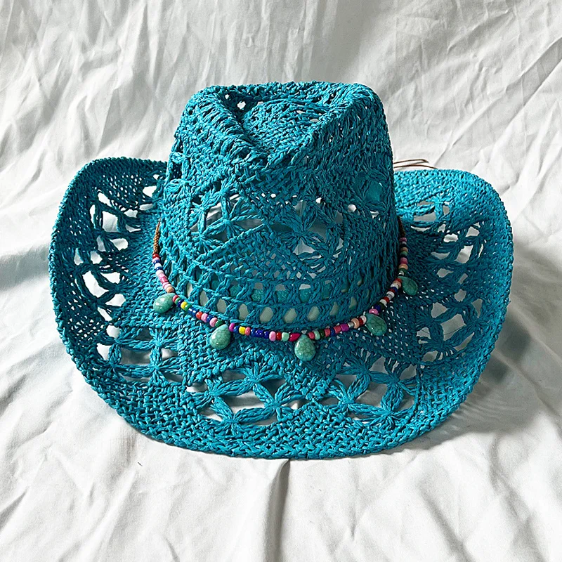 Turquoise Beads Men & Women's Cowboy Cowgirl Hat - Western Hats for Women,  Adjustable Cowboy Hat Men with Wide Brim