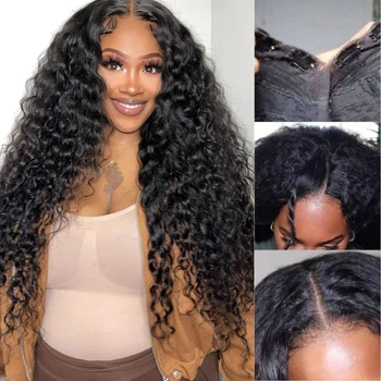 Parrucca con parte a V dell'onda d'acqua Capelli umani senza lasciare fuori Parrucche per capelli umani con parte a V riccia per le donne Parrucca fatta a macchina riccia brasiliana al 180%