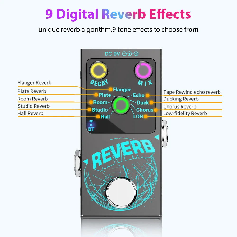 Guitar Effects Pedal Digital Reverb Guitar 9 Different Reverb Guitar Effect Pedal Wireless Accompaniment DECAY/MIX Luminous 