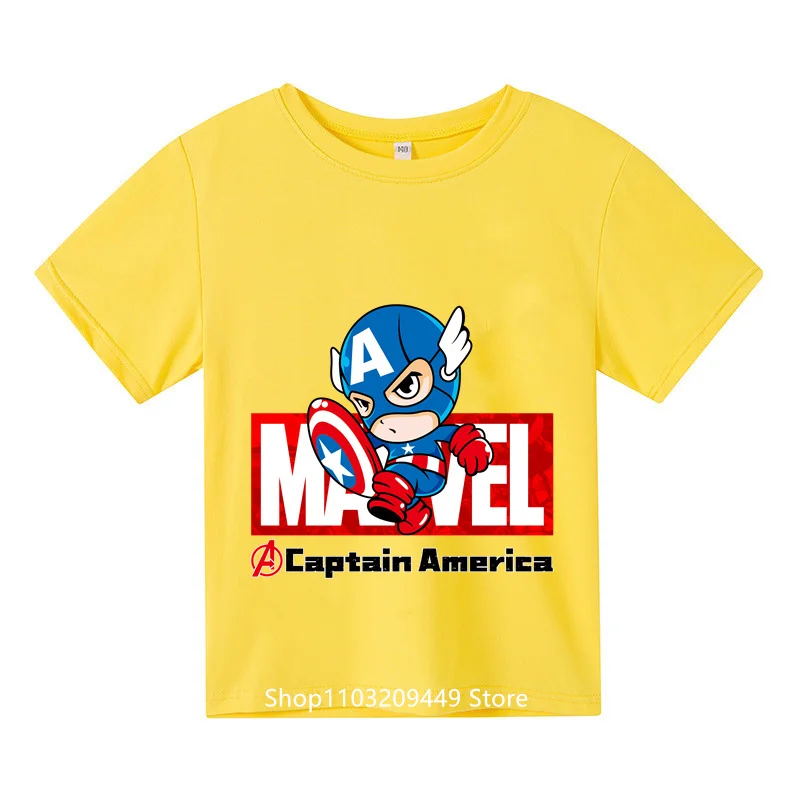 

Marvel Fashion Card Captain America Spider-Man Hippie T-shirt Summer Short sleeve kids top T-shirt gift