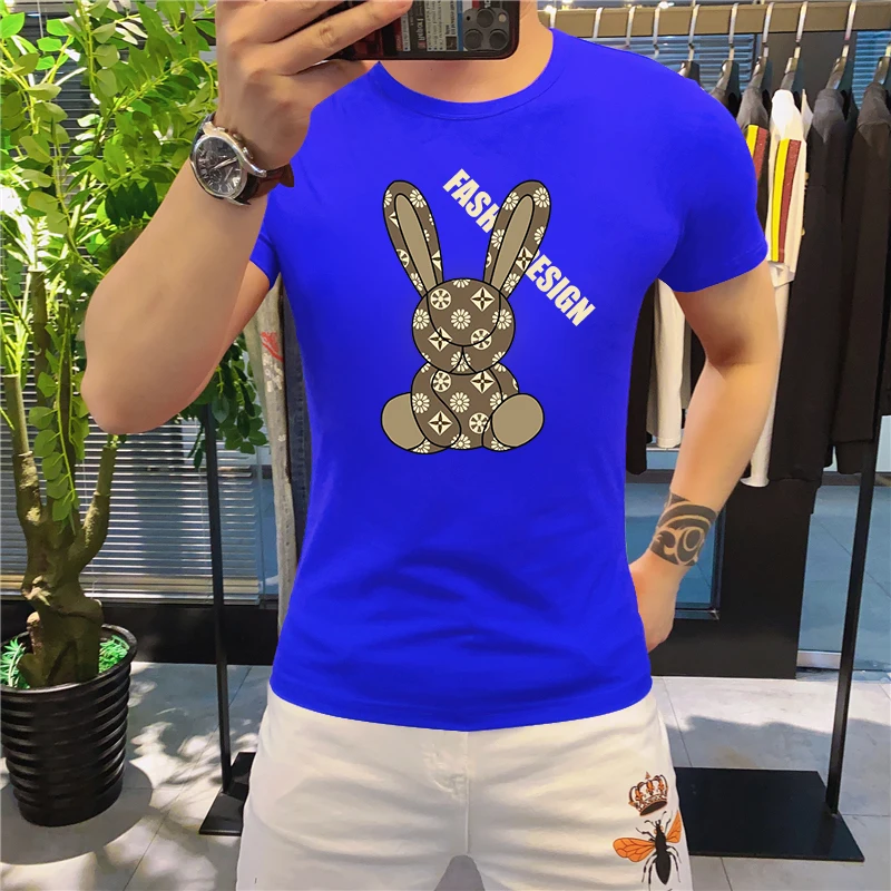 2023 Summer Luxury Rabbit Cotton Men's T-shirt Short Sleeve Men Short  Sleeve Printed T Shirt Top Tshirt Clothing