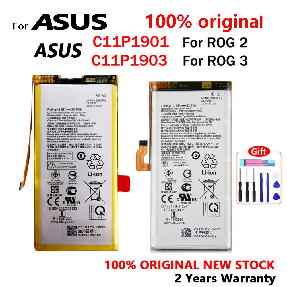 

100% Original 6000mAh C11P1901 C11P1903 Phone Battery For ASUS ROG 2 ROG Phone 3 ROG3 ZS661KS ZS660KL I001DB With Free Tools