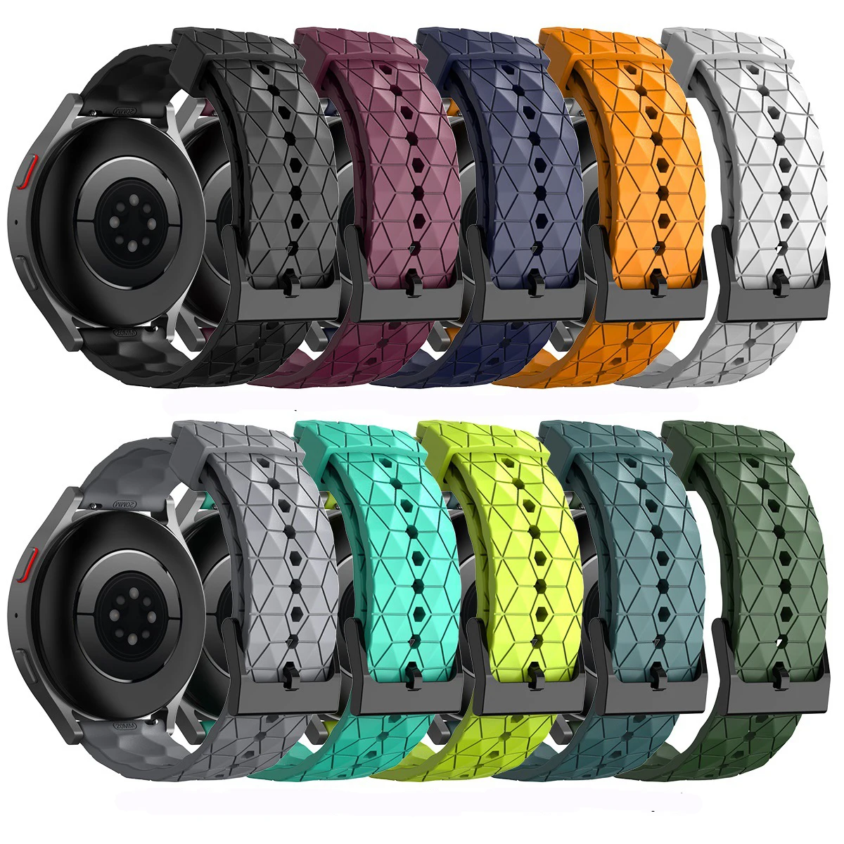 Football Pattern Silicone Sport Replacement Wristband - 22mm Strap in Vibrant Design