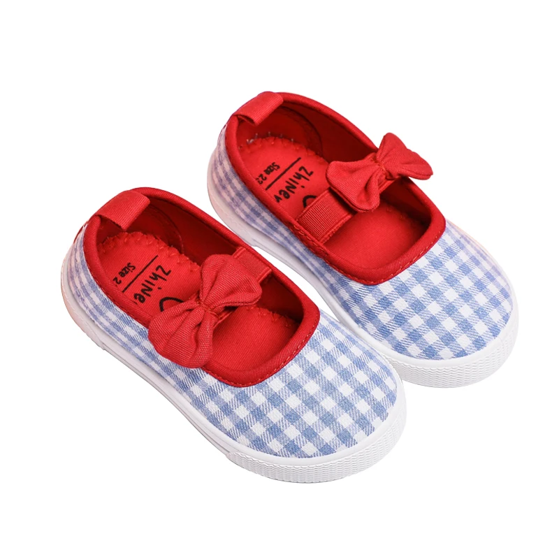 

Children Soft Sole Comfort Shoes Blue Color With Red Bowknot Toddler Shoes Boys Girls Casual Footwear Babies Canvas Shoes