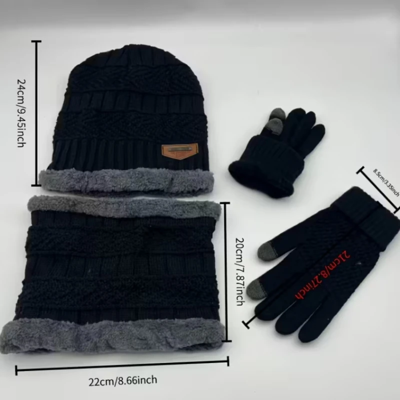 Men'S Winter Hat & Scarf Set,Cozy Knit Beanie with Fleece Lining, Warm Gloves, and Matching Scarf,Winter Accessories