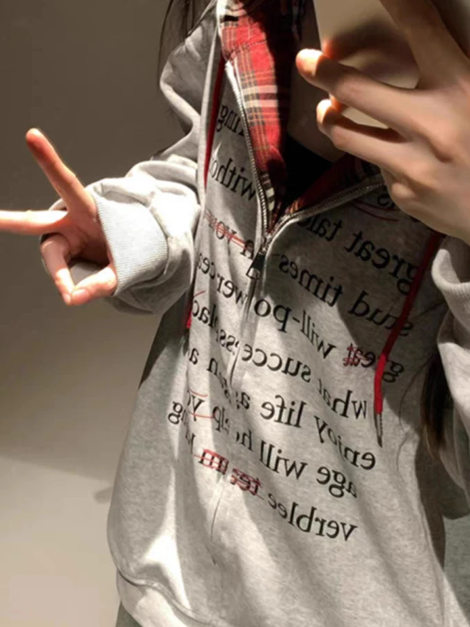 New Women's Hooded Sweatirt Jaet Simple Outerwear  Color Retro Casual Open Cardigan Long Sve Korean Sle Coat