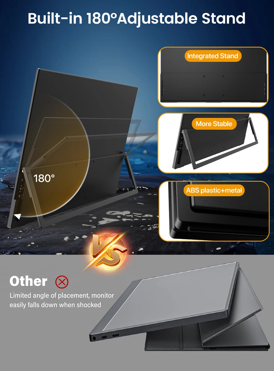UPERFECT 18.5 Inch Computer Gaming Display Portable Monitor 120HZ IPS Laptop HDMI USB C External Screen With VESA Adjust Stand — view 5