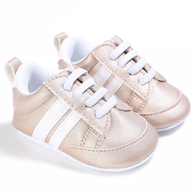 Newborn Baby Shoes Boy Girl Classical Sport Soft Sole PU Leather Multi-Color First Walker Crib Moccasins Casual Sneakers Shoes a-gold