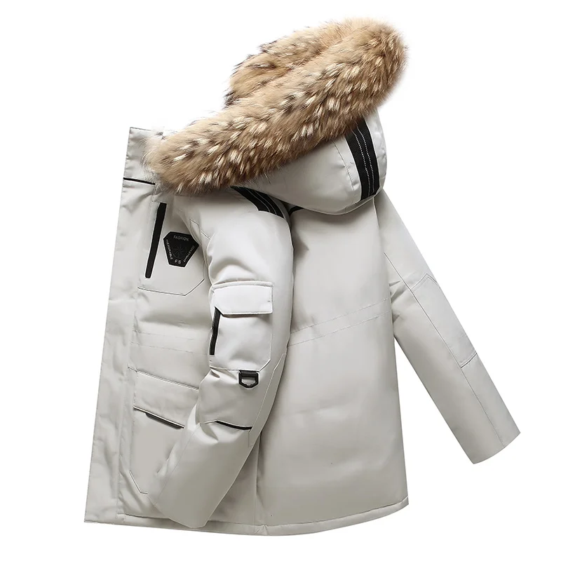 

-30 Degree Winter Down Jacket Men Down Cotton Parkas Coat Mid-length Large Fur Collar Male Thicken Coat Snow Overcoat Parkas