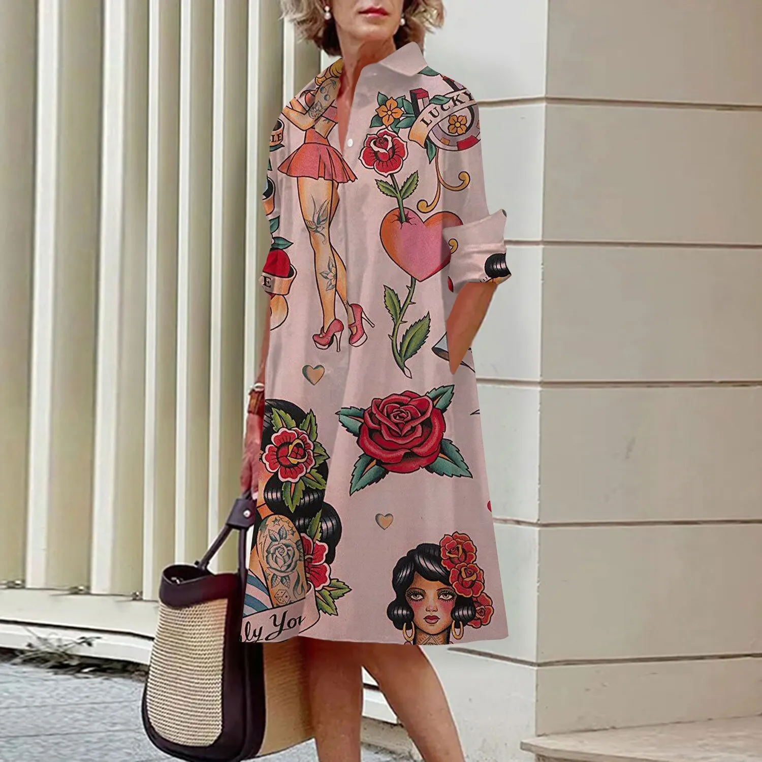 Mcdv-Vestido feminino de camisa comprida na altura do joelho, vestido africano, vestido casual, vintage, outono, inverno, 2023 13 S3a815074c8054b428e3a91bd8cc44f6fp