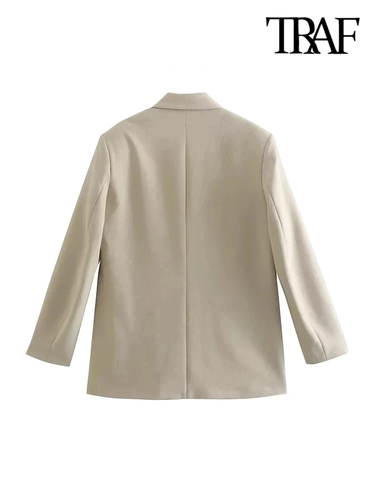 TRAF Women Fashion Double Breasted Loose Fitting Blazer Coat Vintage Long Sleeve Pockets Female Outerwear Chic Veste Femme 6