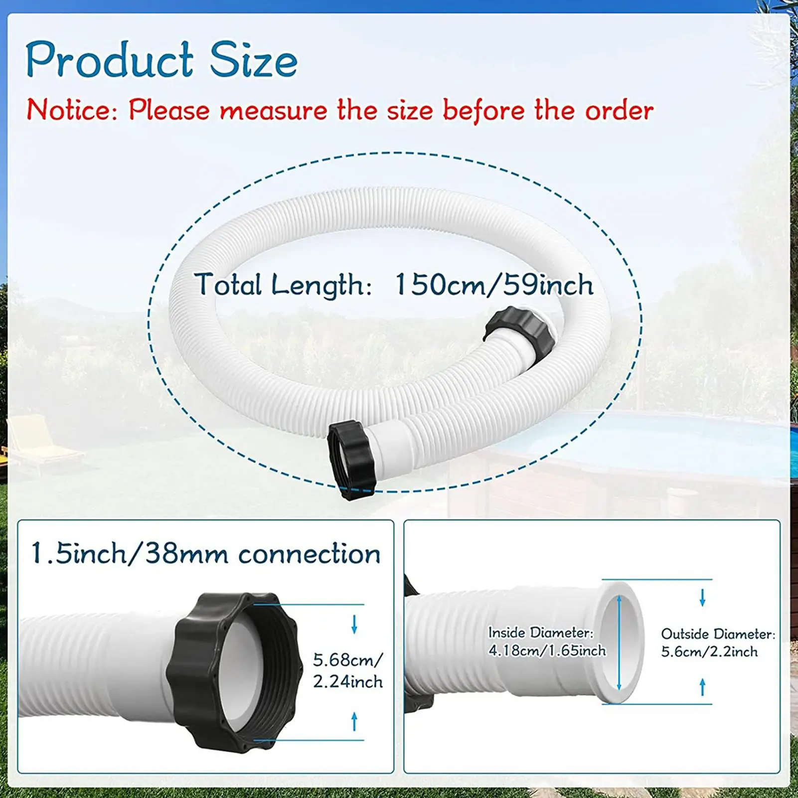 Pool Sand Filter Pump Hose-11535 Interconnecting Hose Replacement For Sand Filter Pumps & Saltwater Systems 40/150cm
