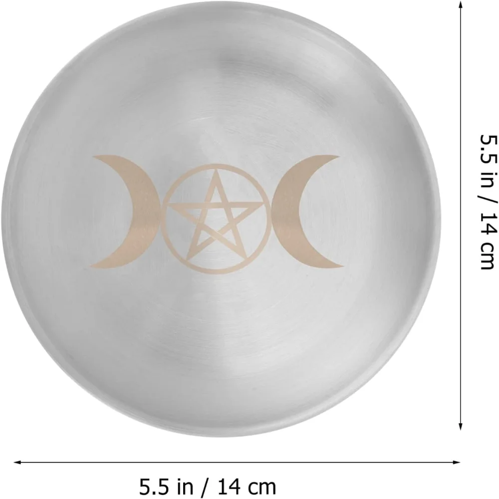 Altar Ritual Plate Vintage Metal Offering Bowl Pentagram Moon Candle Holder Burner Tray for Witchcraft Wiccan Tarot Supplies