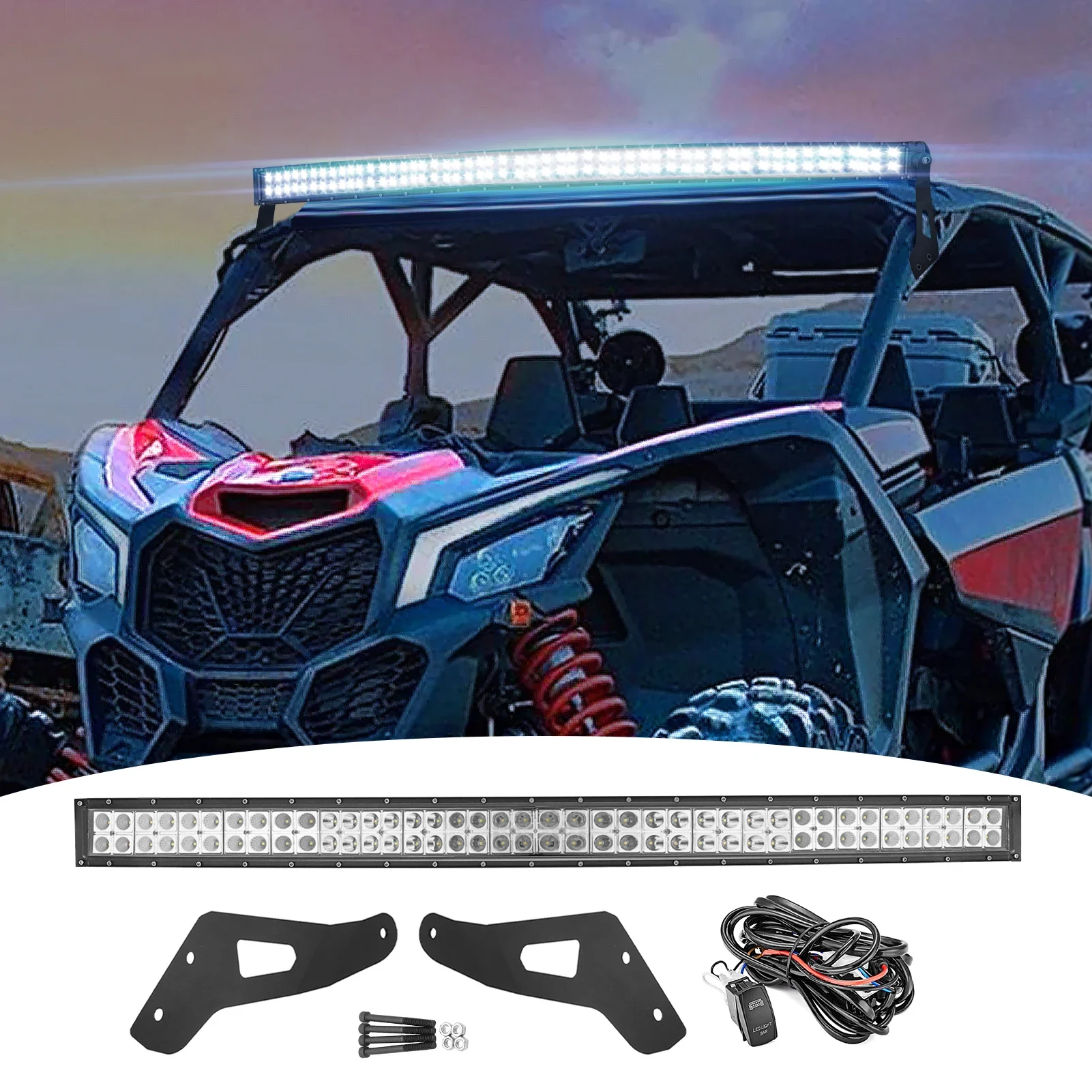 

UTV Accessories 52 " 288W Curved LED Light Bar Upper Roof Mount Brackets For 2017- 2024 Can Am Maverick X3 Max X RS DS MR Turbo