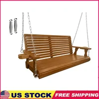 Wooden Porch Swing 2-Seater Heavy Duty 880 LBS Cupholders Outdoor Patio Garden Comfort Adjustable Springs Chains Assembly 1