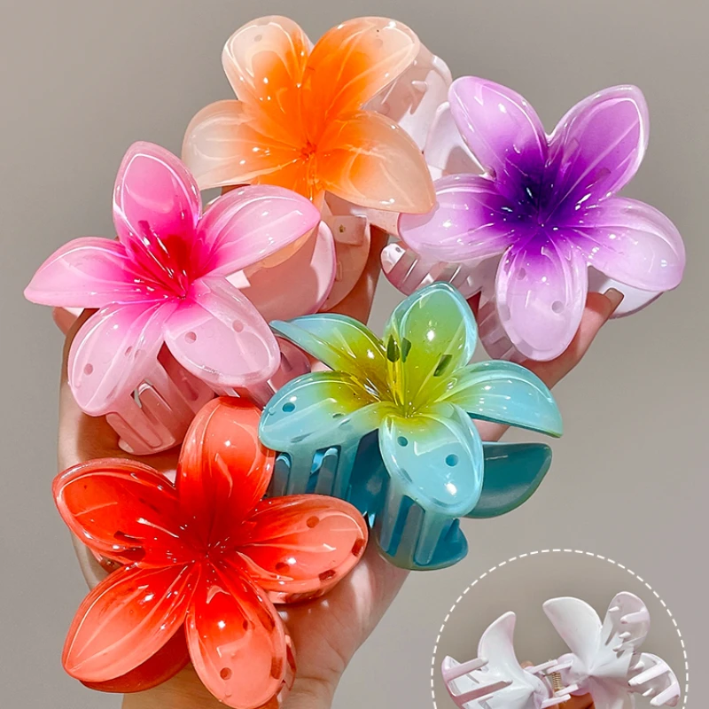 

1-6pcs Candy Color Small Flower Hair Claw Acrylic Multicolor Non-slip Hair Clip for Women Girls Beach Vacation Ponytail Hairpins