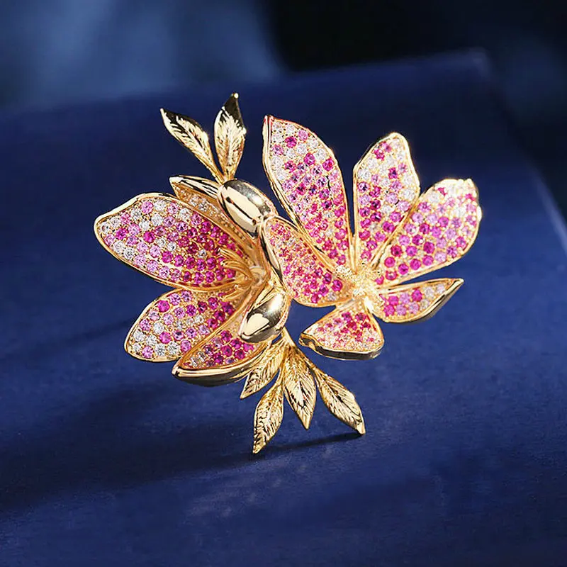 

1pc Full-Jewelled Cubic Flower Brooch Pin Luxury Trendy Brooches Romantic Clothes Accessories for Woman Gift