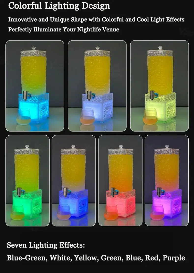 3L LED Luminous Beer Cannon Beer Tower Dispenser Outdoor Camping Bar KTV Party Acrylic Unbreakable Ice Buckets With faucet