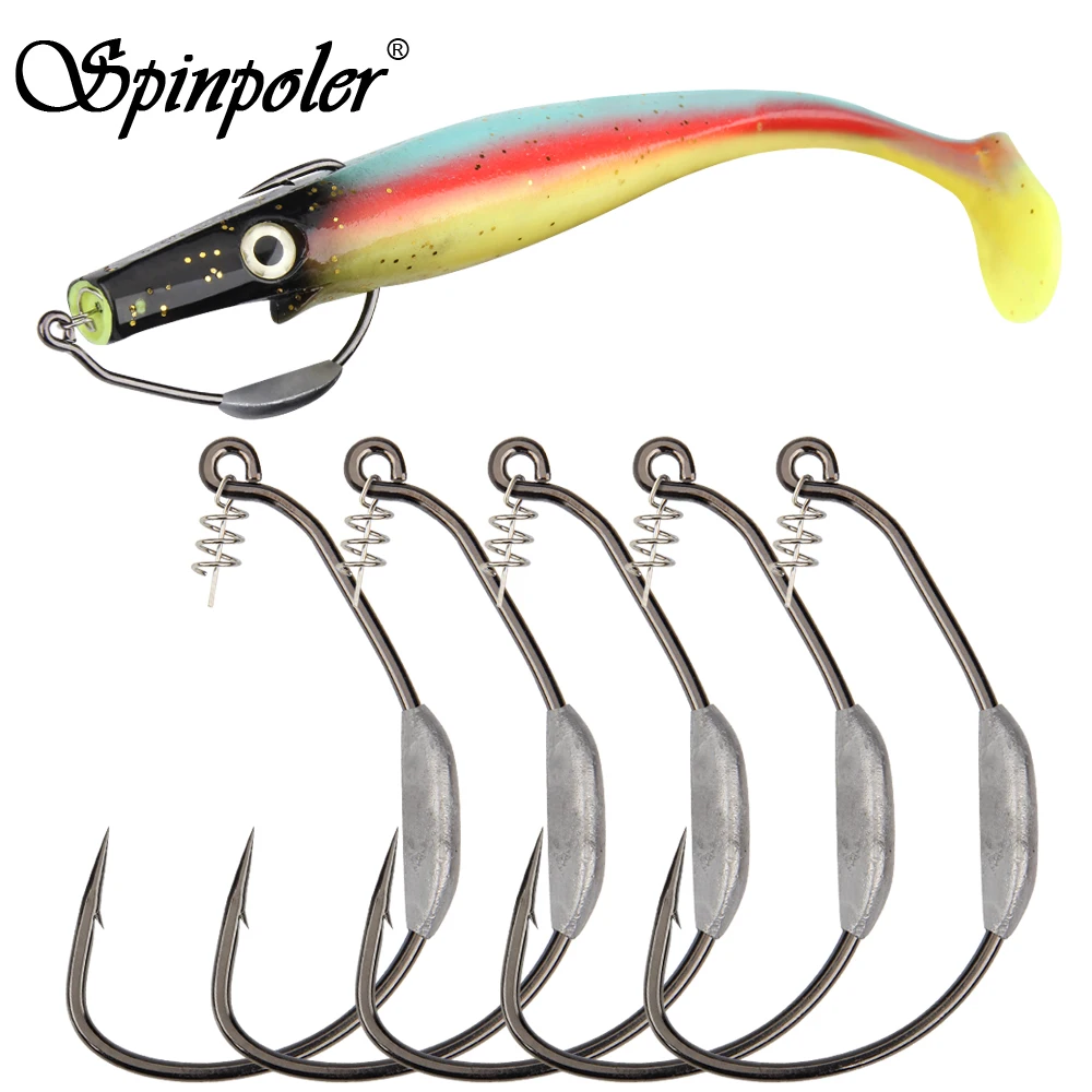 Spinpoler Swimbait Hooks Weighted Worm Hook 5/0 7/0 10/0 Weedless Jig Hook  With Spring Lock Swimbait Jig Heads Pike Hook Pesca