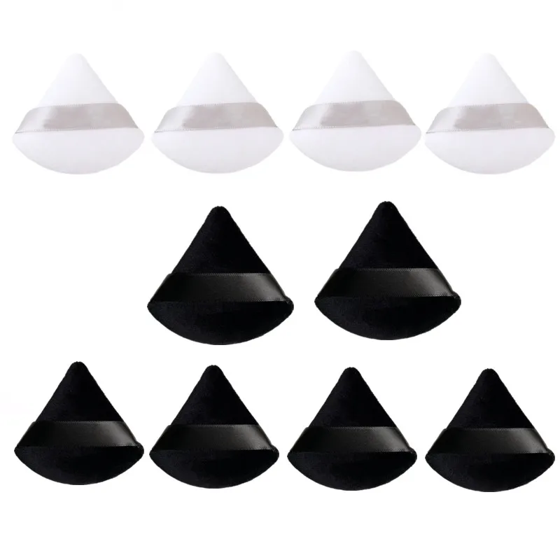 4 spugnette triangolari per trucco, per fondotinta in polvere, per bagnato  e asciutto (nero) : : Bellezza