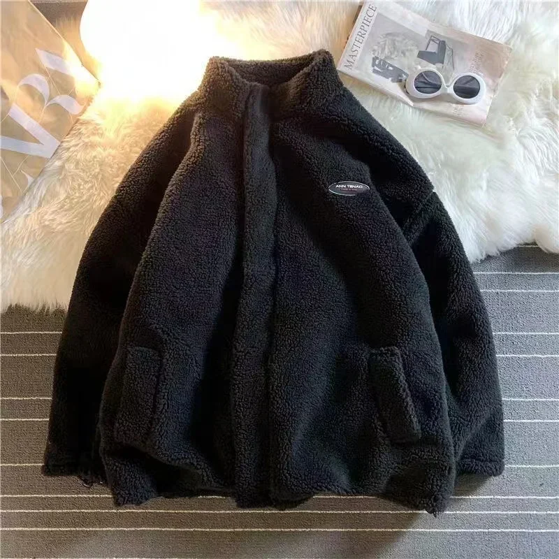 2022 autumn and winter new love lambswool cotton-padded jacket double-sided collar jacket couple loose jacket warm Y2K 5